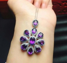 Usado, Pingente de flor de diamante ametista corte pera 4,30 ct corrente livre acabamento em ouro branco 14K comprar usado  Enviando para Brazil