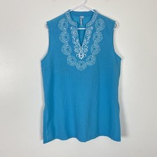 Blusa túnica Lulu B feminina tamanho M azul bordada gola V praia falha costeira, usado comprar usado  Enviando para Brazil