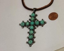 pingente de bloco de metal turquesa grande em forma de cruz /2" x 3" (w310a-w1.5) comprar usado  Enviando para Brazil