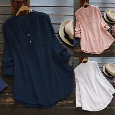Blusa feminina de algodão mistura linho camisa longa casual camiseta túnica top plus size comprar usado  Enviando para Brazil