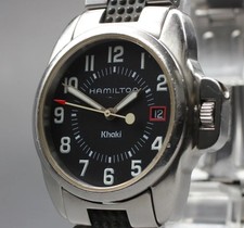 Usado, [Exc+5] Hamilton cáqui ação 6301 mostrador preto prata quartzo relógio masculino tamanho médio comprar usado  Enviando para Brazil