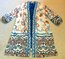 Jaqueta feminina nova sem etiquetas Top-CHICO'S- ecru/azul 'Rising Bloom' 'Patched Kimono'-1 (8) comprar usado  Enviando para Brazil