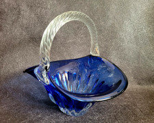 murano glass basket blue for sale  BLACKPOOL
