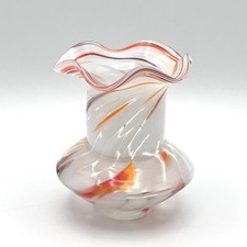 Vaso de vidro transparente efeito redemoinho manchado branco e laranja borda com babados 10cm de altura comprar usado  Enviando para Brazil