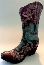 Vaso bota Burton + Burton turquesa cowgirl pintado à mão resina 9” cowboy ocidental comprar usado  Enviando para Brazil