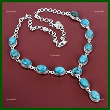 Colar novo exclusivo de corrente de prata esterlina turquesa tibetana natural oval comprar usado  Enviando para Brazil