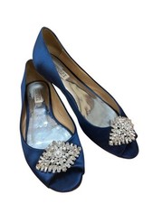 Sapato Badgley Mischka Davis enfeitado peep toe azul cetim liso tamanho 8.5 comprar usado  Enviando para Brazil
