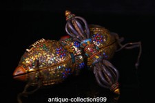 9,8" Antigo Tibete Pintura Bronze Encaixe Concha Gemas DZI Phurba Adaga Faqi Caixa Conjunto, usado comprar usado  Enviando para Brazil