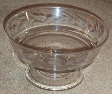 TIGELA DE COMPOTA DE FRUTAS DE VIDRO TRANSPARENTE VINTAGE COM FOLHAS GRAVADAS comprar usado  Enviando para Brazil