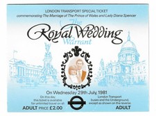 Bilhetes de ônibus de trem, TRANSPORTE DE LONDRES, BILHETE ESPECIAL "O MANDADO DE CASAMENTO REAL" comprar usado  Enviando para Brazil