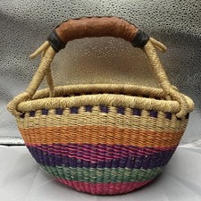 Cesta Alaffia cor arco-íris tecido feito à mão Gana África 11,5x6x5” etiqueta primitiva comprar usado  Enviando para Brazil