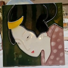 Usado, Telha de azulejo vintage brilhante com moldura gueixa 15x 15 cm comprar usado  Enviando para Brazil