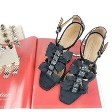 Sandálias femininas BCBGMAXAZRIA salto alto cetim preto alça superior no tornozelo tamanho: 7,5 comprar usado  Enviando para Brazil