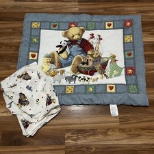 Edredom e berço vintage azul Jean Teddy Baby Noah’s Ark Springmaid EUA   comprar usado  Enviando para Brazil