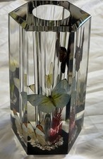 VINTAGE VASO DE ACRÍLICO PESADO LUCITE BORBOLETAS E SAMAMBAIAS 6+ libras BOM!! comprar usado  Enviando para Brazil