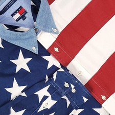 Camisa masculina vintage Tommy Hilfiger grande bandeira americana patriótica EUA botão para cima anos 90 comprar usado  Enviando para Brazil