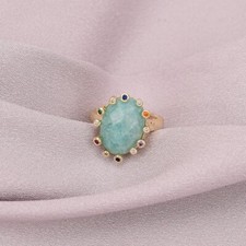 Anéis de strass amazonita verde real folheado a ouro latão anel de pedra preciosa comprar usado  Enviando para Brazil