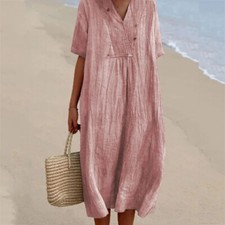Vestido de festa feminino sólido gola V manga curta camiseta vestido linha A comprar usado  Enviando para Brazil
