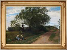 Ludwig Kabell (1853 - 1902) Landscape (Paysage) Avec Enfants Jouer, Large Oil On comprar usado  Enviando para Brazil