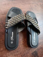 Novo Forever Feminino 8.5 Crisscross Cravejado Alça Spikes Band Plataforma Slides Preto comprar usado  Enviando para Brazil