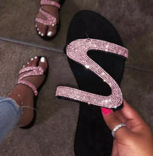 Chinelos femininos de verão strass chinelos planos praia bling sandálias moda, usado comprar usado  Enviando para Brazil