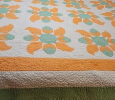 Colcha de flores vintage aplicada laranja e verde costura fina faixas coloridas 70x82" LEIA comprar usado  Enviando para Brazil