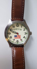 Orvis relógio masculino de pesca com mosca bandeira americana tom prata couro nova bateria*, usado comprar usado  Enviando para Brazil