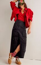 Saia Maxi Free People Margo Cargo Bolso Fenda Frontal Distress Smock Preta XS NOVA comprar usado  Enviando para Brazil