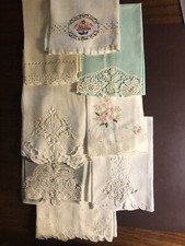 Lote de 8 toalhas de linho vintage para convidados: renda/bordado.  L👀k!!!  Lindo! comprar usado  Enviando para Brazil