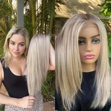 Peruca Ombre platina loira destaque cabelo humano liso 13x4 renda frontal, usado comprar usado  Enviando para Brazil