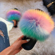 Women's Real Fazenda Fox pele Chinelos Slides Fluffy Peludo Chinelos Atacado 2021 comprar usado  Enviando para Brazil