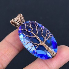 Pingente de presente Tree Of Life pedra preciosa topázio azul fio de cobre embrulhado joia LC-400 comprar usado  Enviando para Brazil