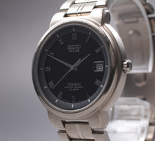 [Perto de ESTADO PERFEITO] SEIKO Solar 5K22-0A20 relógio de quartzo preto romano titânio 35mm 16cm comprar usado  Enviando para Brazil
