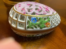 Herend Hungria Caixa de Ovos Reticulada Pintada à Mão Rosa Floral, Vintage, Grande comprar usado  Enviando para Brazil