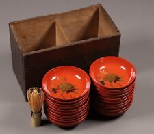 Prato de madeira laca vermelha japonesa conjunto de 20 pratos de sobremesa florais dourados era Meiji comprar usado  Enviando para Brazil