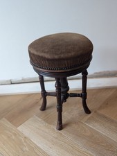 Antyczny edwardiański vintage regulowany stołek fortepianowy krzesło ze sznurkiem tkanina top na sprzedaż  Wysyłka do Poland