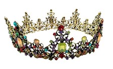 Vintage Barroco Strass Ouro Coroa de Noiva Rainha Cristal Casamento 6”D comprar usado  Enviando para Brazil