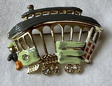 Vtg Ouro Tom Esmalte Carrinho de Teleférico Broche Pin Rhinestone Vermelho Verde 1" comprar usado  Enviando para Brazil