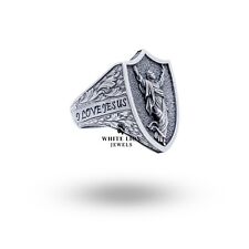 Anel de prata 925 Jesus Filho de Deus Senhor Salvador crucifixo cristão Faith Shield comprar usado  Enviando para Brazil
