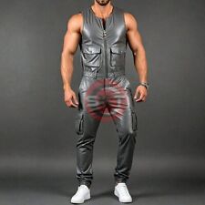 MACACÃO CARGO MASCULINO COURO MACIO REAL CINZA MACACÃO MACACÃO GERAL SEM MANGAS comprar usado  Enviando para Brazil