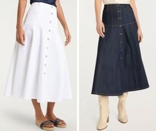 Saia Midi Jeans Feminina Cinq A Sept Cintura Alta Botão Único Linha A, usado comprar usado  Enviando para Brazil