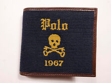  Polo Ralph Lauren Carteira Caveira Ossos Cruzados Couro Bordado Azul Marinho Varsity RARO comprar usado  Enviando para Brazil