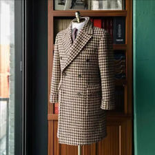 Casaco smoking masculino Houndstooth terno jaqueta marrom peito duplo blazer comprar usado  Enviando para Brazil