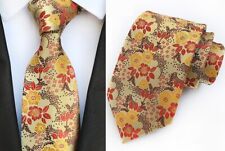 Nova Gravata Masculina Clássica Floral Ouro Vermelho Marrom Tecido JACQUARD 100% Seda comprar usado  Enviando para Brazil