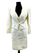 Antigo Carolina Herrera 3 peças. Vestido de sarja marfim vestido de dia colete, saia e jaqueta tamanho 6 comprar usado  Enviando para Brazil