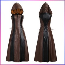 Vestido cosplay S-XXL frente cruzada com capuz manga comprida couro sintético comprar usado  Enviando para Brazil
