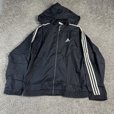 Jaqueta Adidas masculina média preta com capuz corta-vento três listras náilon atlético, usado comprar usado  Enviando para Brazil