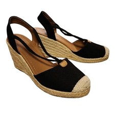 Usado, Sapatos Solanz Feminino 7 Preto Bege Lona Cunha Espadrille Tiras Rebekah Boho comprar usado  Enviando para Brazil