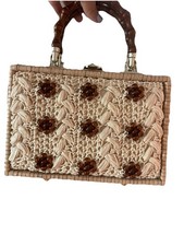 Bolsa boho com miçangas creme e marrom década de 1970 floral cabo de madeira vintage comprar usado  Enviando para Brazil