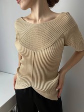 Blusa de malha vintage Jean Paul Gaultier Maille feminina luxo bege com nervuras comprar usado  Enviando para Brazil